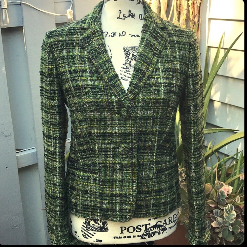 J. Crew Women's Black and Green Tweed Jacket
